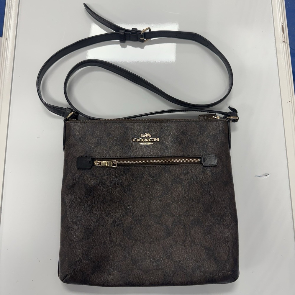 Coach Rowan File Bag In Signature‎ Canvas Handbag Black/Brown C1554